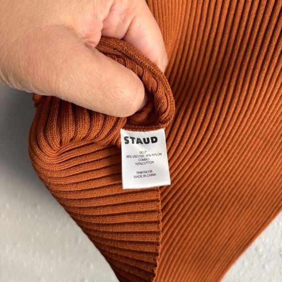 STAUD Brown Mock Neck Ribbed Crochet Short Sleeve Top - Picture 4 of 6